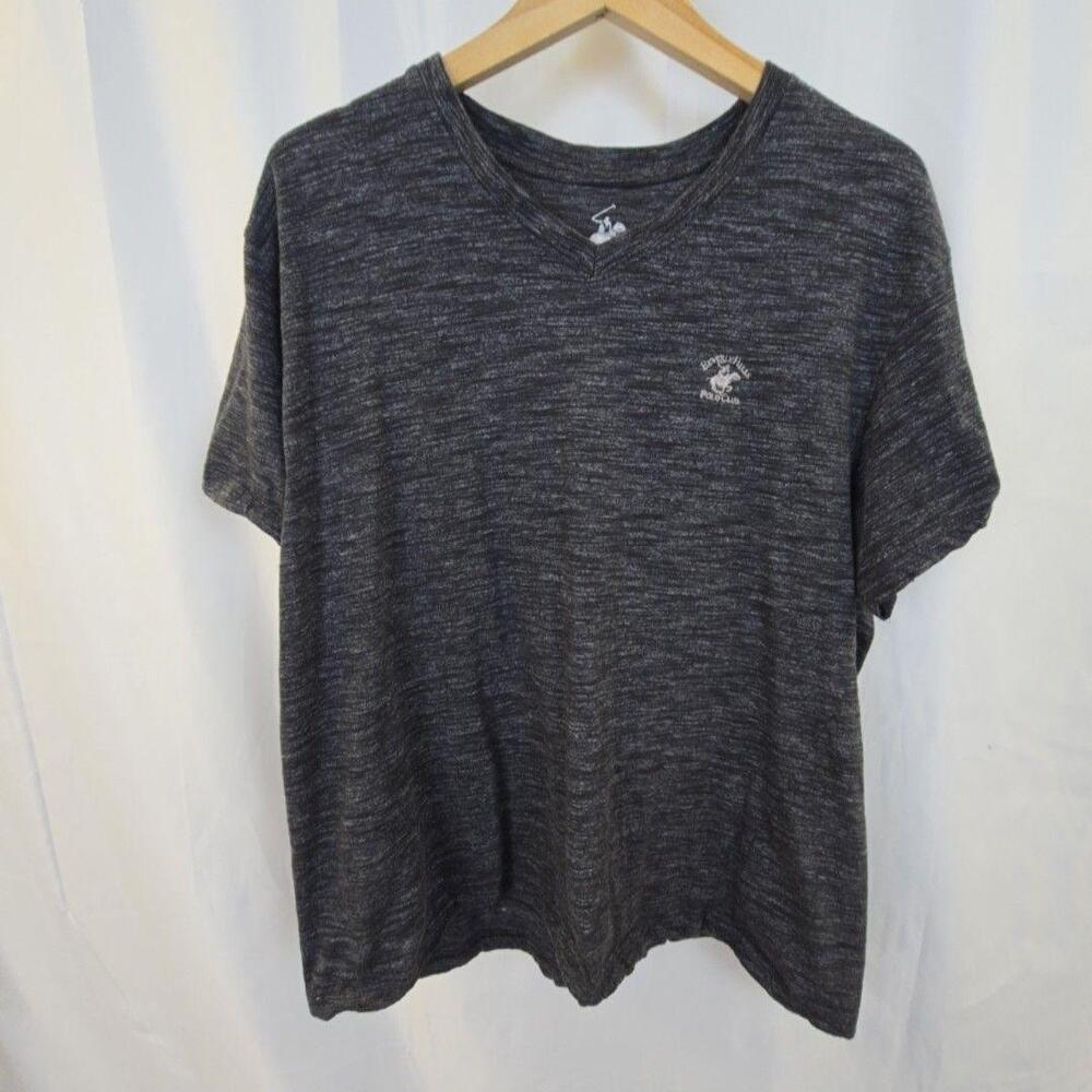 Beverly Hills Polo Club Shirt Mens 2XL Gray V Neck Short Sleeve Logo Tee Top
